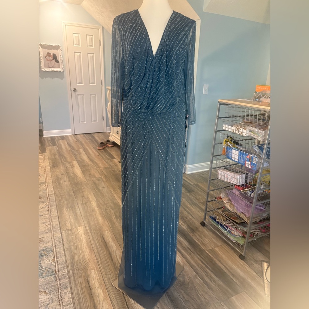 JS Collection Long Sleeve Beaded Deep Teal Evening Gown